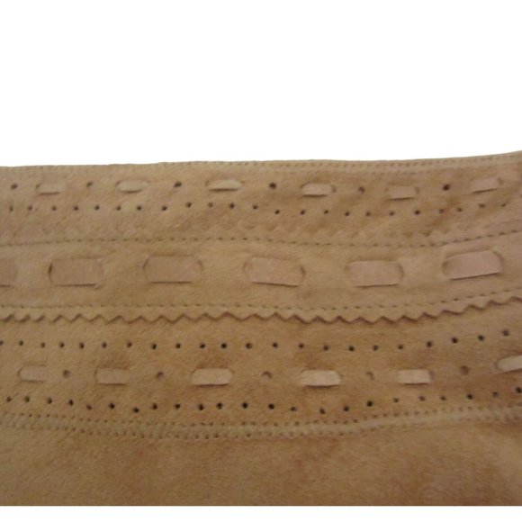 Vintage Oscar de la Renta Tan Suede Leather Lacey Tie Pencil Skirt in Sz 2 - Picture 6 of 7